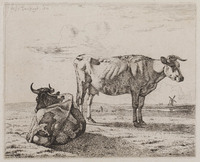 KG 07991
<br/>
Staande en liggende koe
<br/>
<em>Troostwijk, Wouter Johannes van (1782-1810)</em>